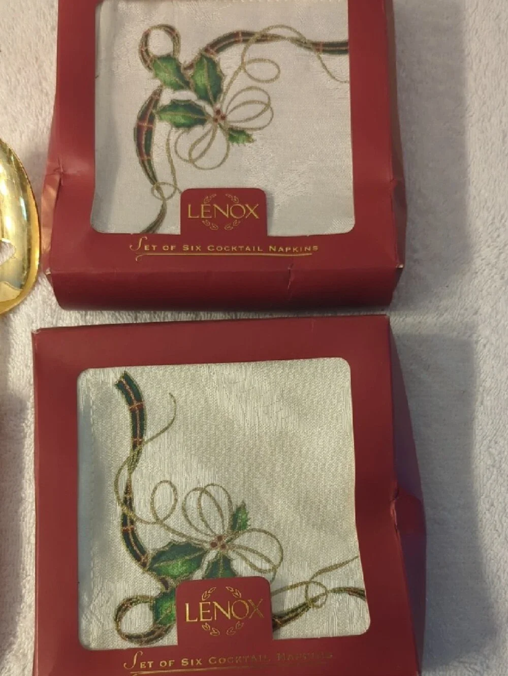 Lenox White and Gold Holiday Holly Serving Spoon & Fork Set
